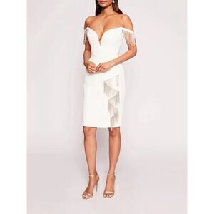 New with Tag! Marchesa Notte Embellished Fringed Mini Cocktail Dress in white